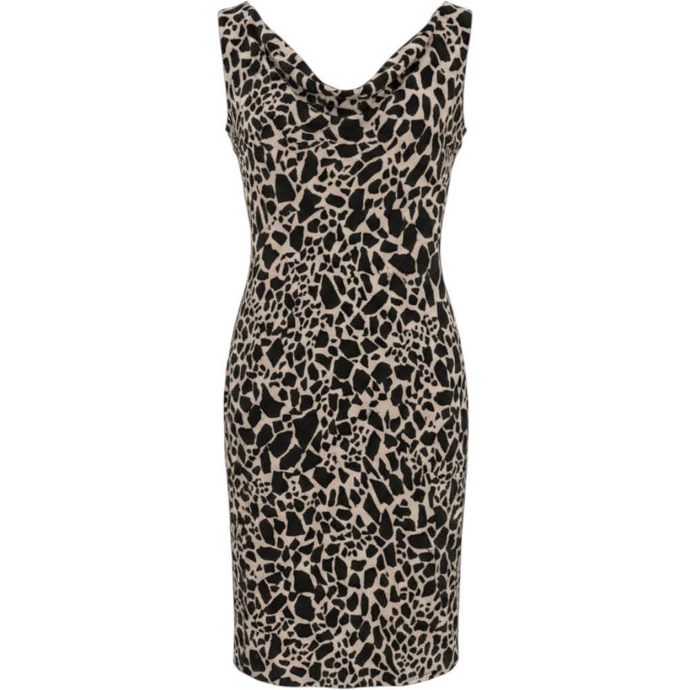 Kasper Sheath Dress Women‎ 4 Black Sand New Cowl Neck Abstract Animal Print 3510